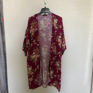 burgundy floral kimono